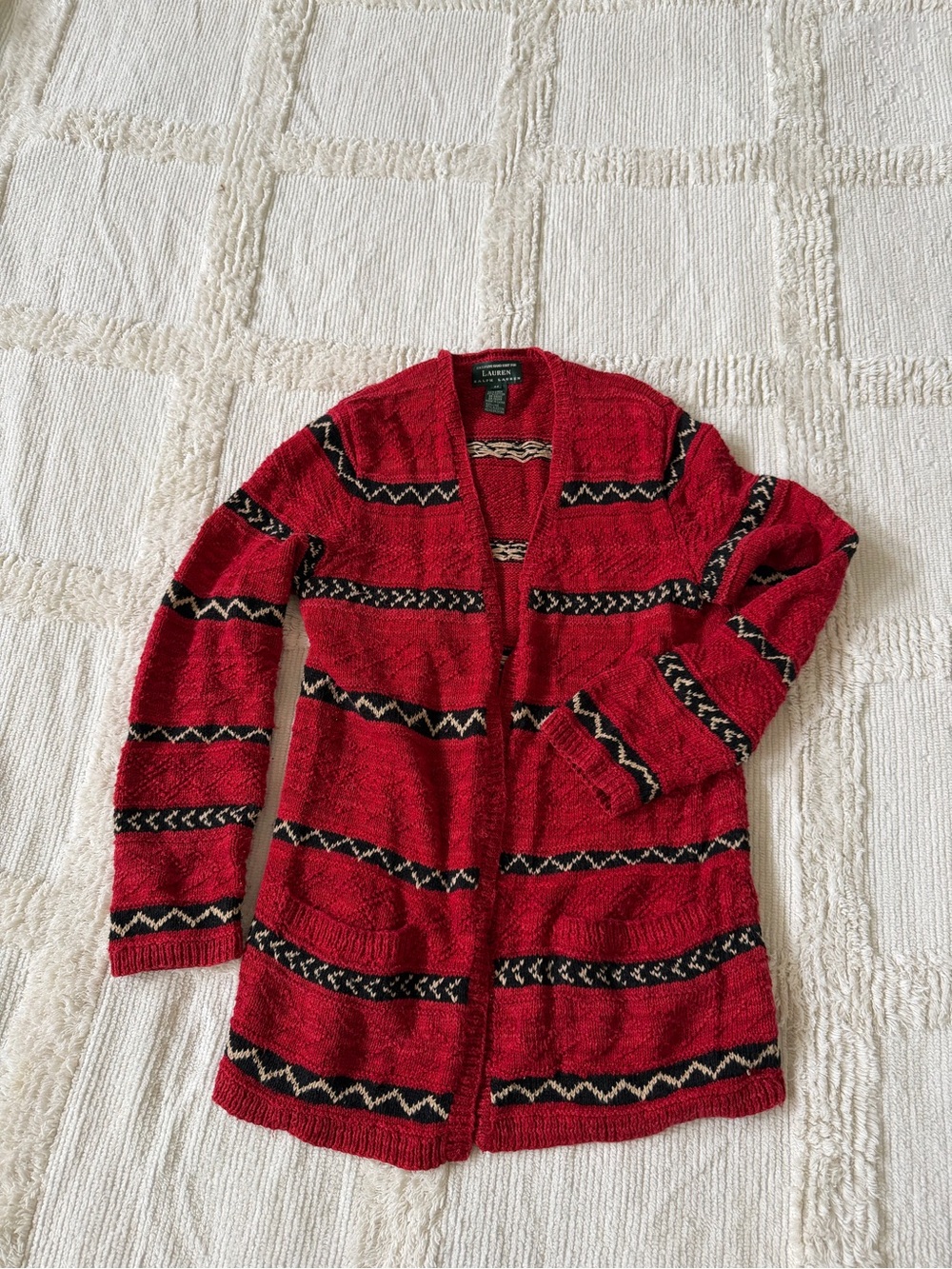 Vintage Y2K Ralph Lauren Red Open-Front western Cardigan